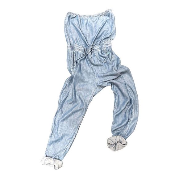 BANANA REPUBLIC DENIM CHAMBRAY STRAPLESS JOGGER ROMPER SIZE 2PETITE - Picture 3 of 16
